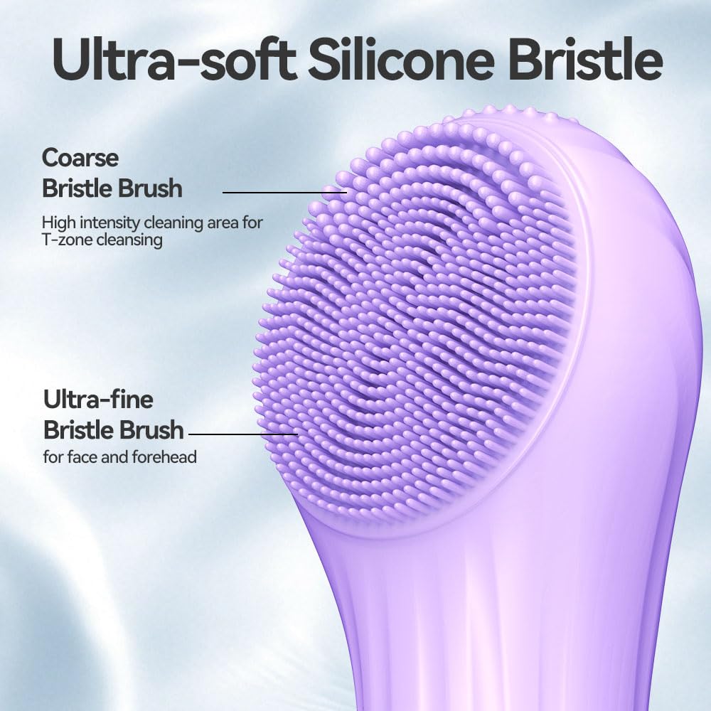 Facial Cleansing Brush, Silicone Face Scrubber with Heat and Vibration 5 Speeds, Waterproof Rechargeable Electric Face Scrub Brush for Men & Women, Deep Cleansing, Exfoliating and Massage (Purple)
