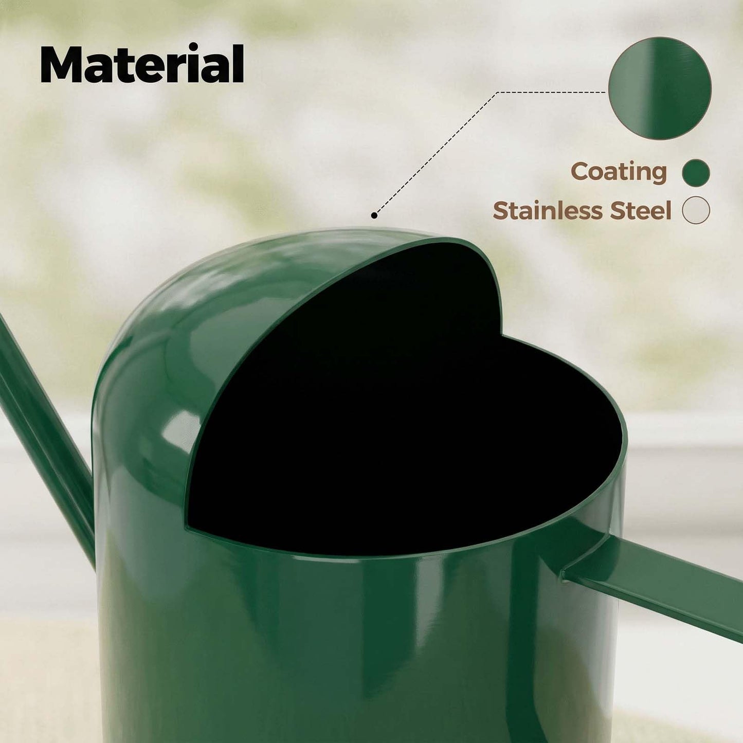 Bamworld Small Watering Can Indoor Outdoor Plant Metal Stainless Steel Long Spoutt Flowers Watering Cans for House Garden Plants 10OZ Watering Bottle Cute Stylish Gardening Decoration(Deep Green)