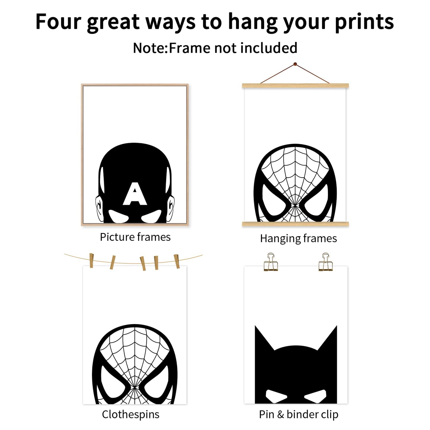 Baccone Spiderman Wall Art Boys Room Canvas Wall Decor Black White Wall Art Spiderman Pictures Painting Boys Posters Nursery Artwork for Living Room Bedroom 12x16 Inch Unframed Set of 3