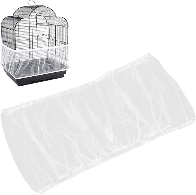 Universal Bird Cage Seed Catcher,Seed Catcher Guard Net Cover,Parrot Nylon Mesh Net Cover,Soft Airy Cage Net Stretchy Skirt for Round Square Cages (Circumference 74 inch to 118 inch,White)…