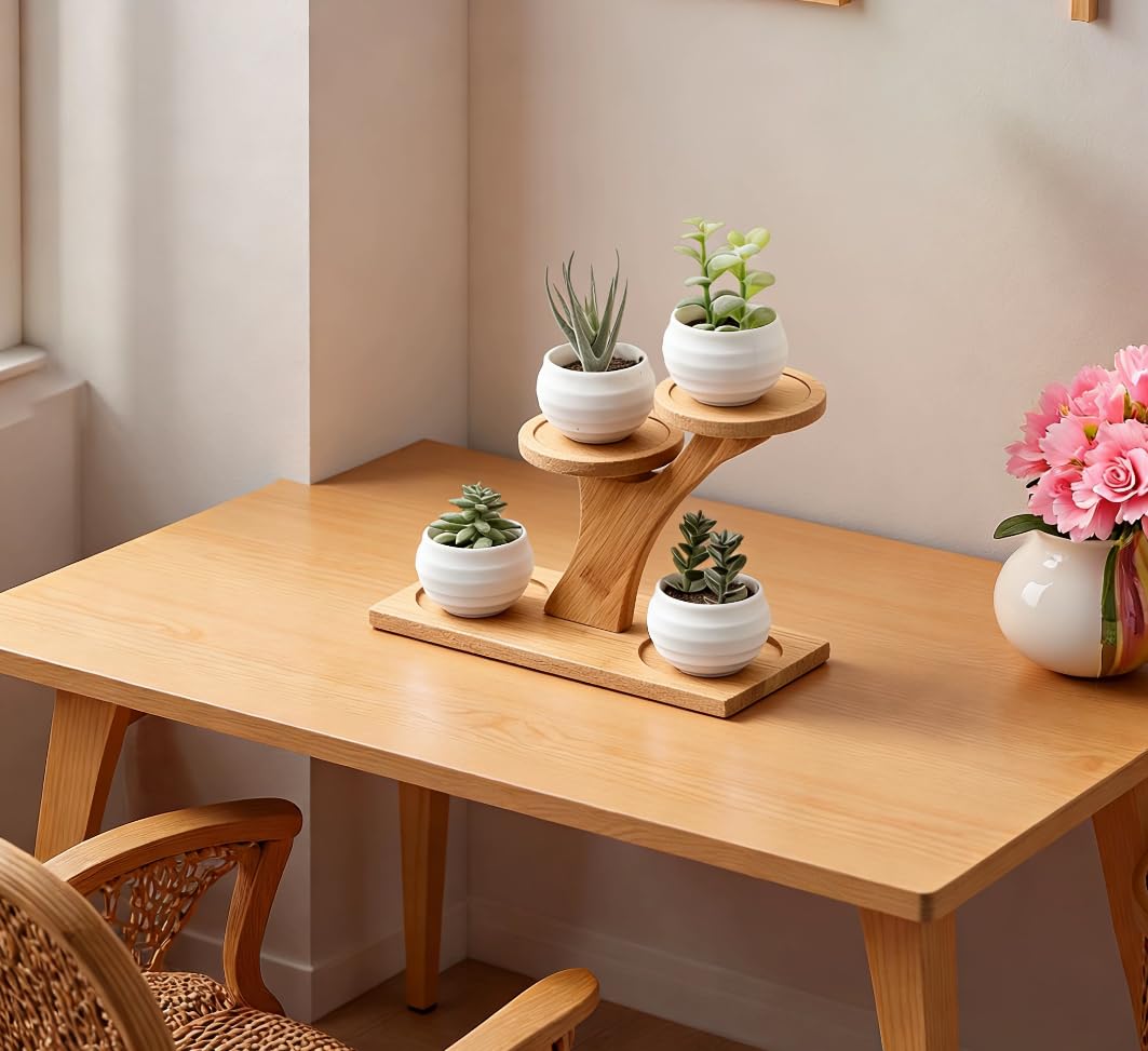 Bamboo Plant Stand - 3 Tier Window Plant Shelf for Indoor Plants | Wooden Flower Stand & Tabletop Plant Holder for Windowsills