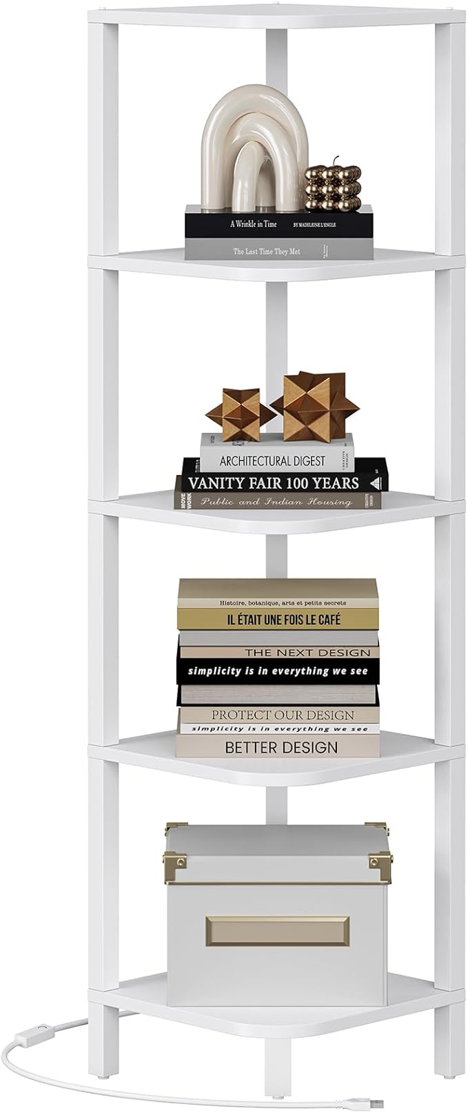 TUTOTAK Corner Shelf with LED Light, 5-Tier Corner Bookshelf