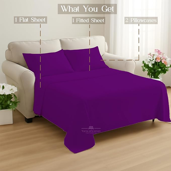 Sleeper Sofa Bed Sheet, 100% Cotton 400 Thread Count, 4 Piece Set, Deep Pocket