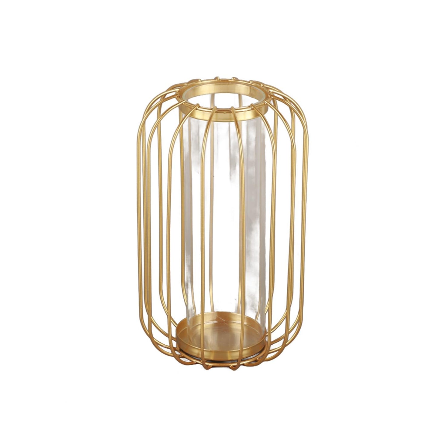 Yosoo Lantern Shaped Iron Vase, Simple Design Glass Hydroponic Terrarium for Plants, with Test Tube Glass, Fits Home Office Decoration (Champagne Gold Trumpet)