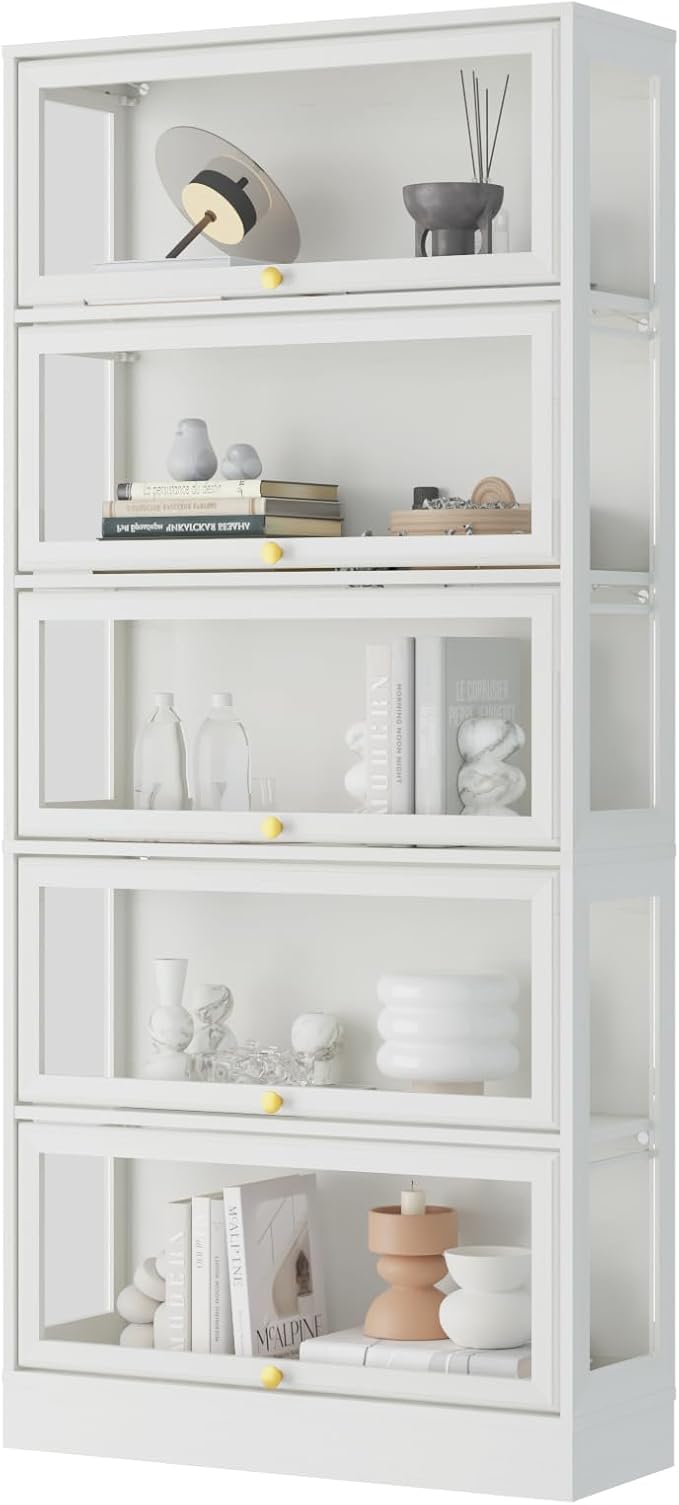 Display Cabinet with Acrylic Glass Doors, 5-Tiers Curio Cabinet with LED