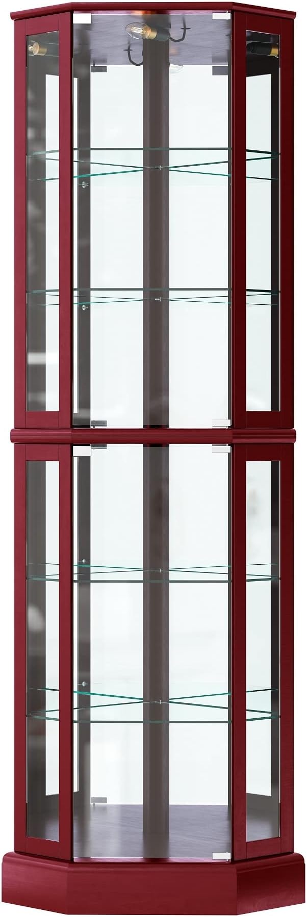 BELLEZE Lighted Corner Display Curio Cabinet Wooden Curved Shelving Unit