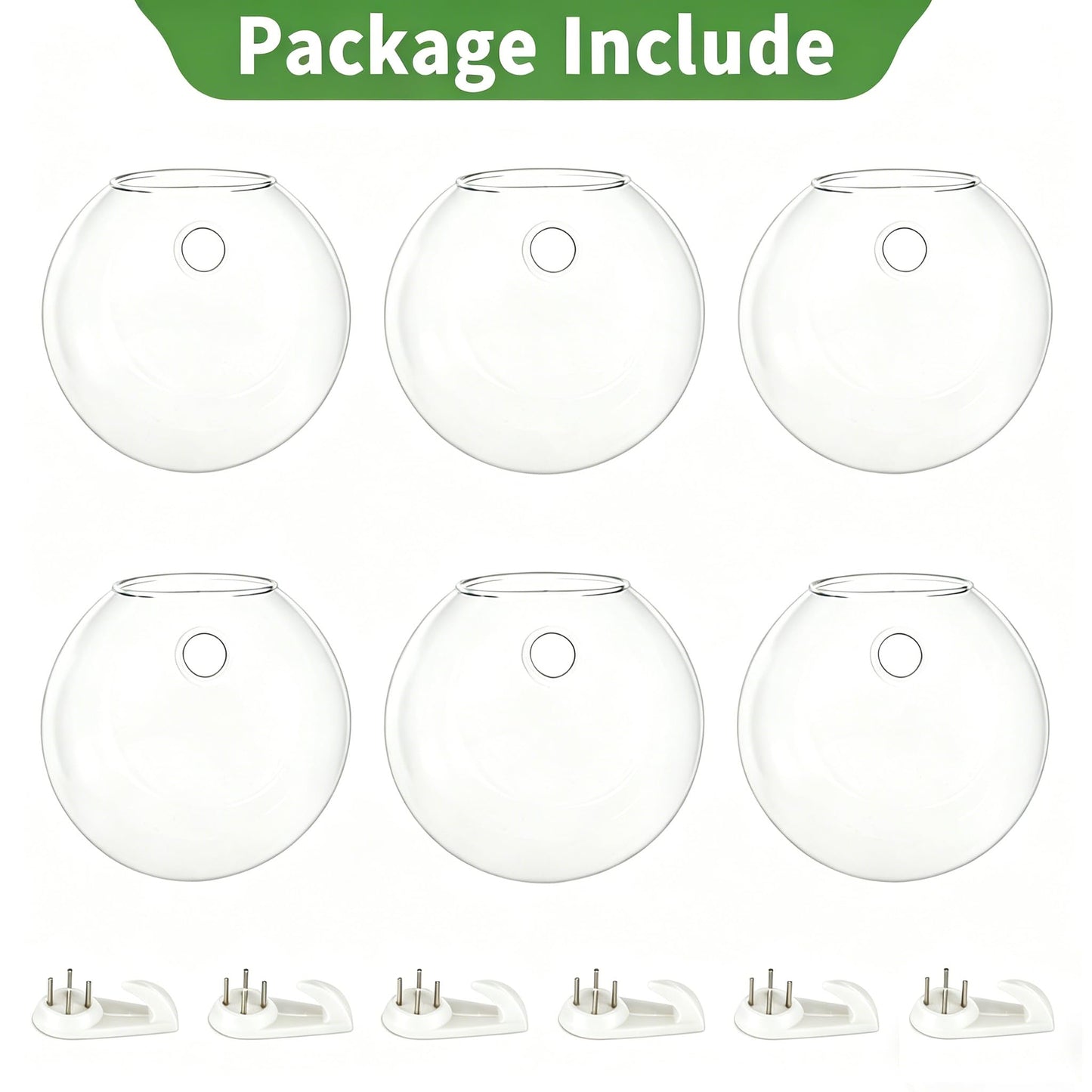 NUPTIO Wall Hanging Planter Terrarium: 4 Inch Glass Air Plant Holder 6PCS Propagation Indoor Floral Vase Flat Round Hydroponic Container Wall-Mounted Floating Pots for Bathroom Balcony Greenhouse