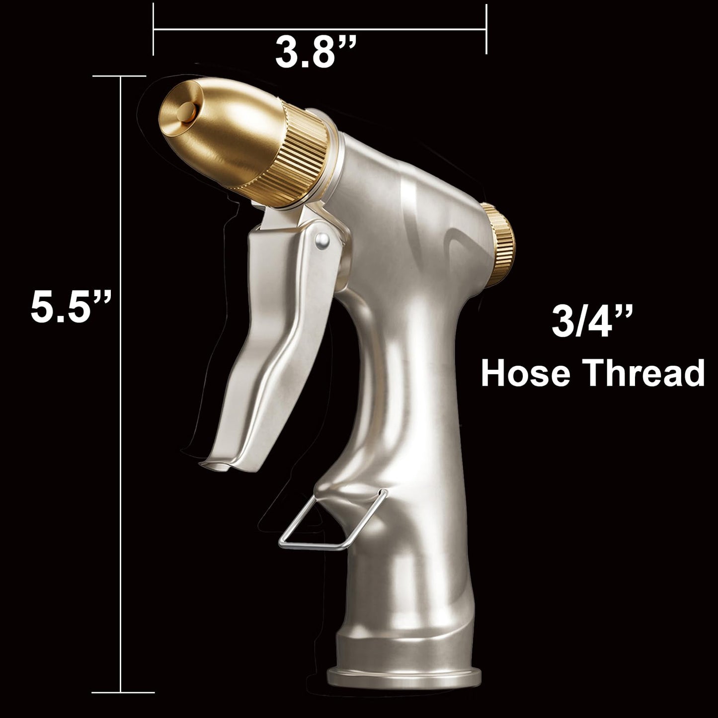 Garden Hose Nozzle with Full Brass Nozzle, 100% Metal Hose Sprayer with 4 Adjustable Patterns, Heavy Duty Water Nozzle for Garden, Lawns, Cars, Showering Pet & Windows