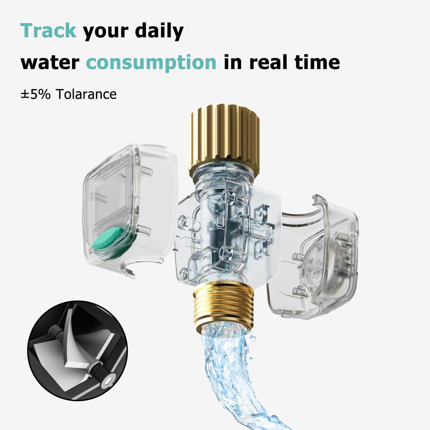 QUOBAS Water Flow Meter with Brass Fittings, Easy-Install Garden Hose Flow Meter for RV, Outdoor Plants, Lawn & Pool, Waterproof Screen, Tracks Gallon/Liter Usage, 4 Modes