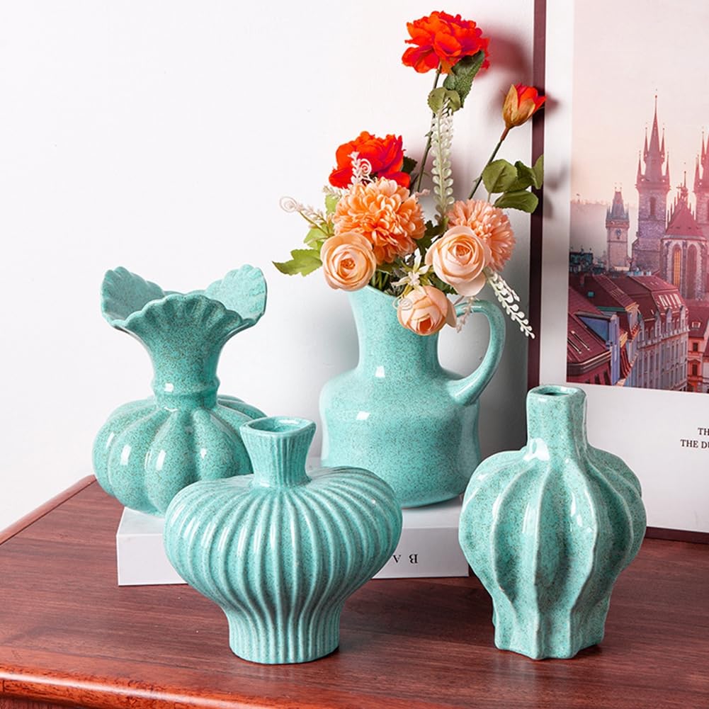 Flower Vase,Pumpkin Ceramic Vase, Ceramic Vase for Decor,Container for Flower, Centerpieces for Dining Table,for Living Room Desk Shelf Decor. (Cowboy Blue)