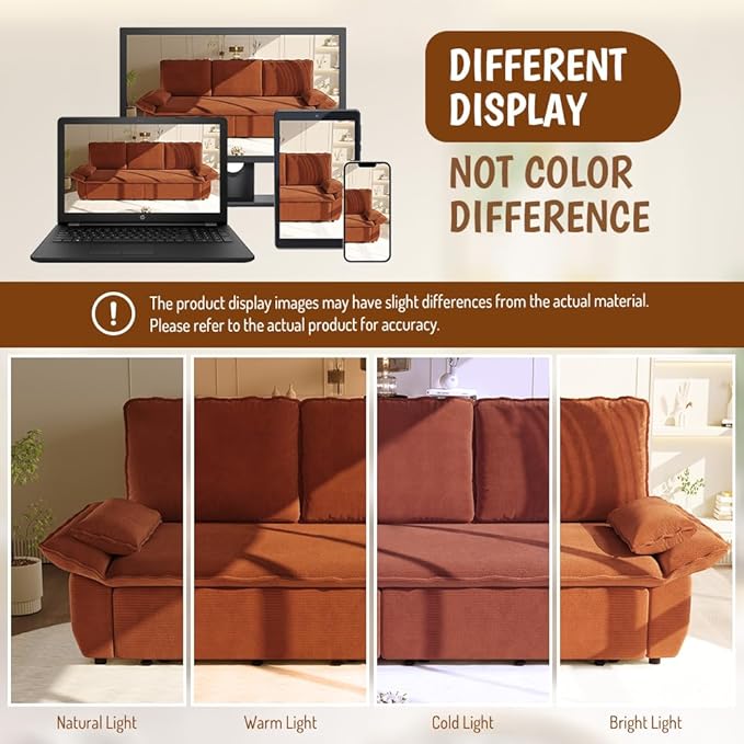 KEIKI 94.5" King Size 3-in-1 Convertible Sofa Bed, Pull-Out Sleeper Couch