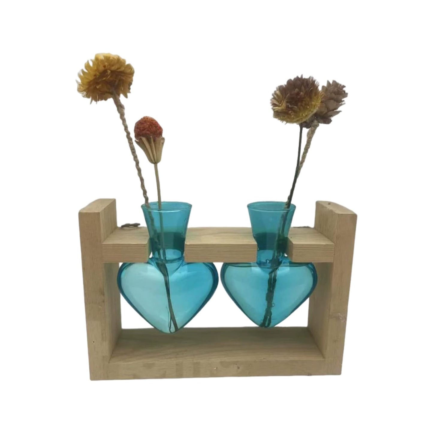 Luocute Heart Shaped Glass Vase, Plant Terrarium Propagation Station with Wooden Stand for Home Office Decor Hydroponics Garden