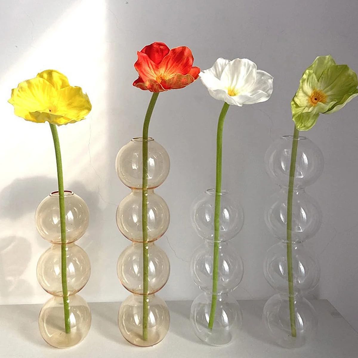 LKXHarleya Aesthetic Ball Aesthetic Decorative Vase, Glass Bubble Vases Ball Bud Vase for Centerpieces, Flower Arrangement, 2.36 x 8.66 Inch, Brown