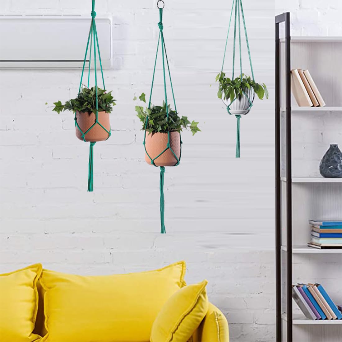ELANE 6PCS Macrame Plant Hanger Indoor Hanging Planter Basket Decorative Tassels Flower Pot Holder for Indoor Outdoor Home Decor(6Pcs Green)