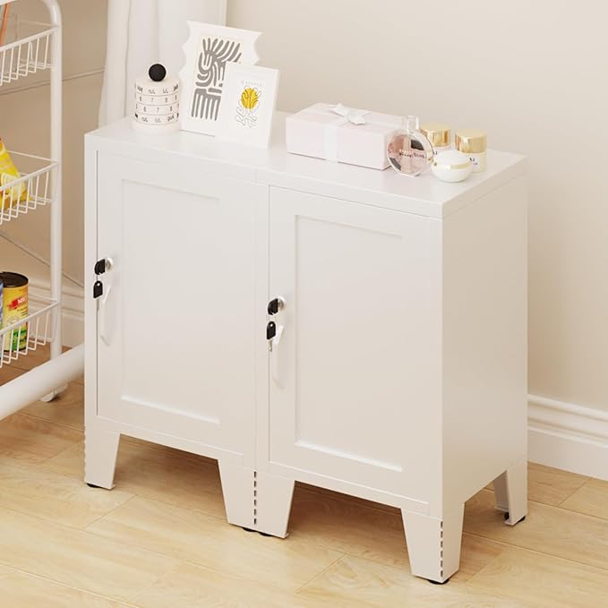 ALBAD Metal Nightstand with Lockable Cabinet, Compact Mini Locker Bedside Table