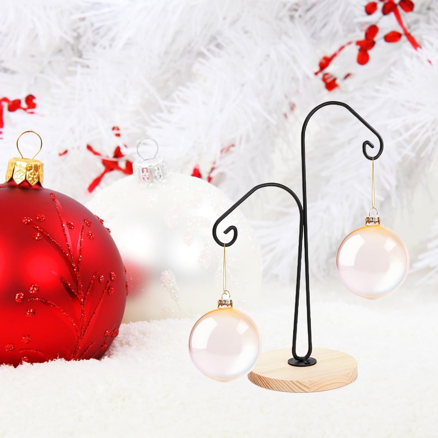 WRINGKIT 4 Pack Ornament Display Stand, Ornament Hanger Stand with 2 Arms, Metal Air Plant Flower Holder, Hanging Terrarium Stand for Christmas Halloween Decoration, Glass Crystal Ball