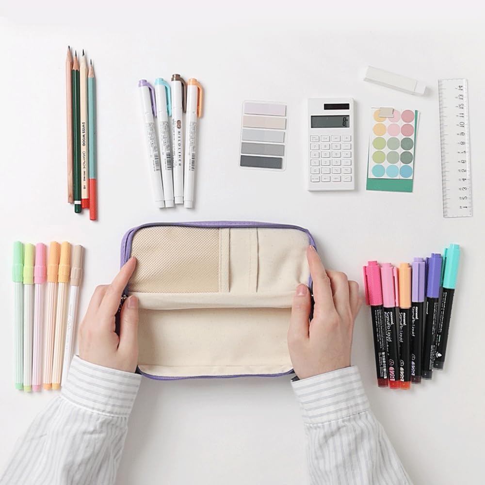brunch brother Daily Blue Pencil Case, Large Capacity Pencil Pouch with Ample Storage, Simple Design for Students and Professionals