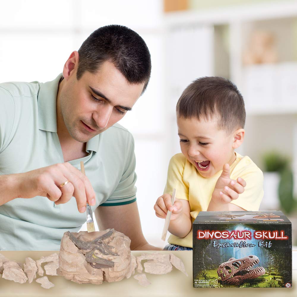 ArtCreativity Dinosaur Excavation Kit for Kids, 5.5” Triceratops Skull Excavating Set with Fossil Digging Tools and Stand, Fun Science Activity Toy, Educational Dinosaur Gift for Boys and Girls