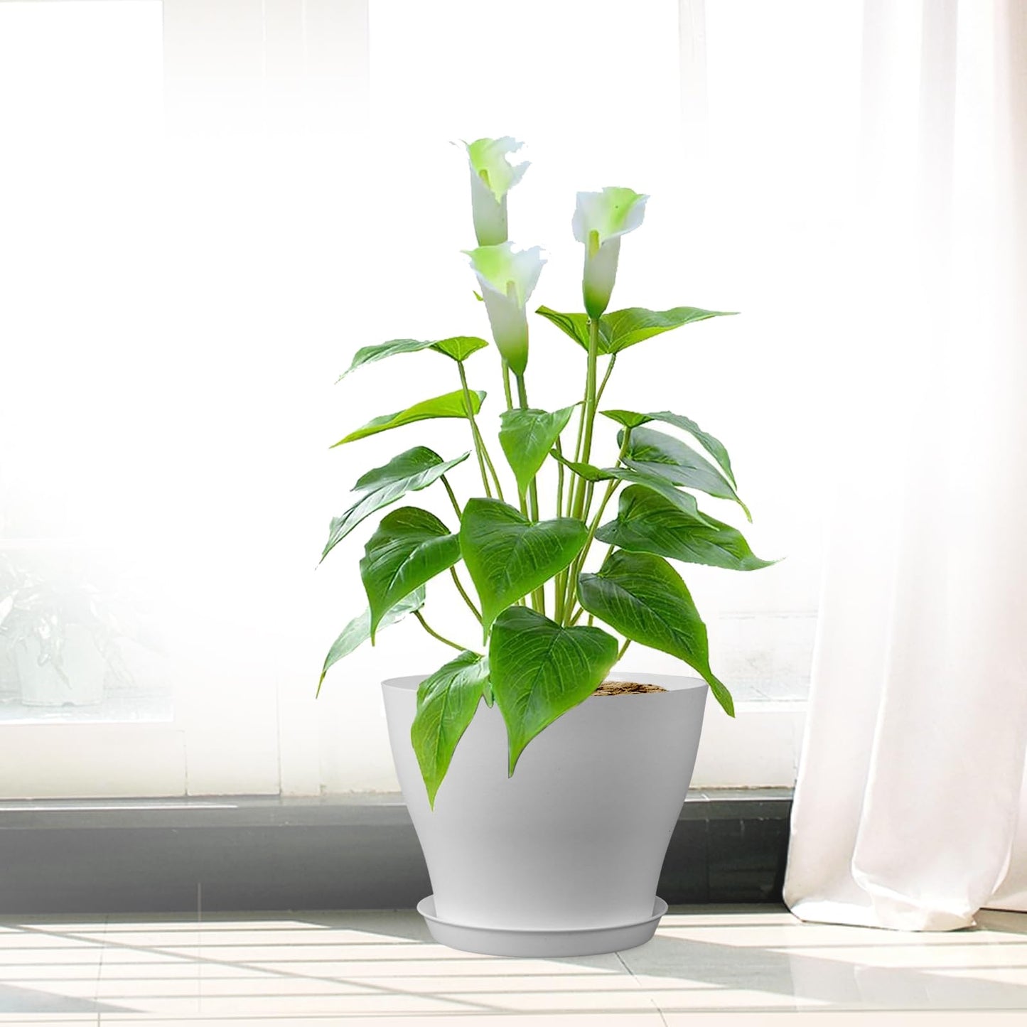 Meowell 6 inch Plastic Nursery Pots, 16 Pack Plant Pots for Small Indoor Outdoor Plants, Flower Pots with Drainage Holes and Saucers, Decorative Seedling Starter Planters for House Plants, White