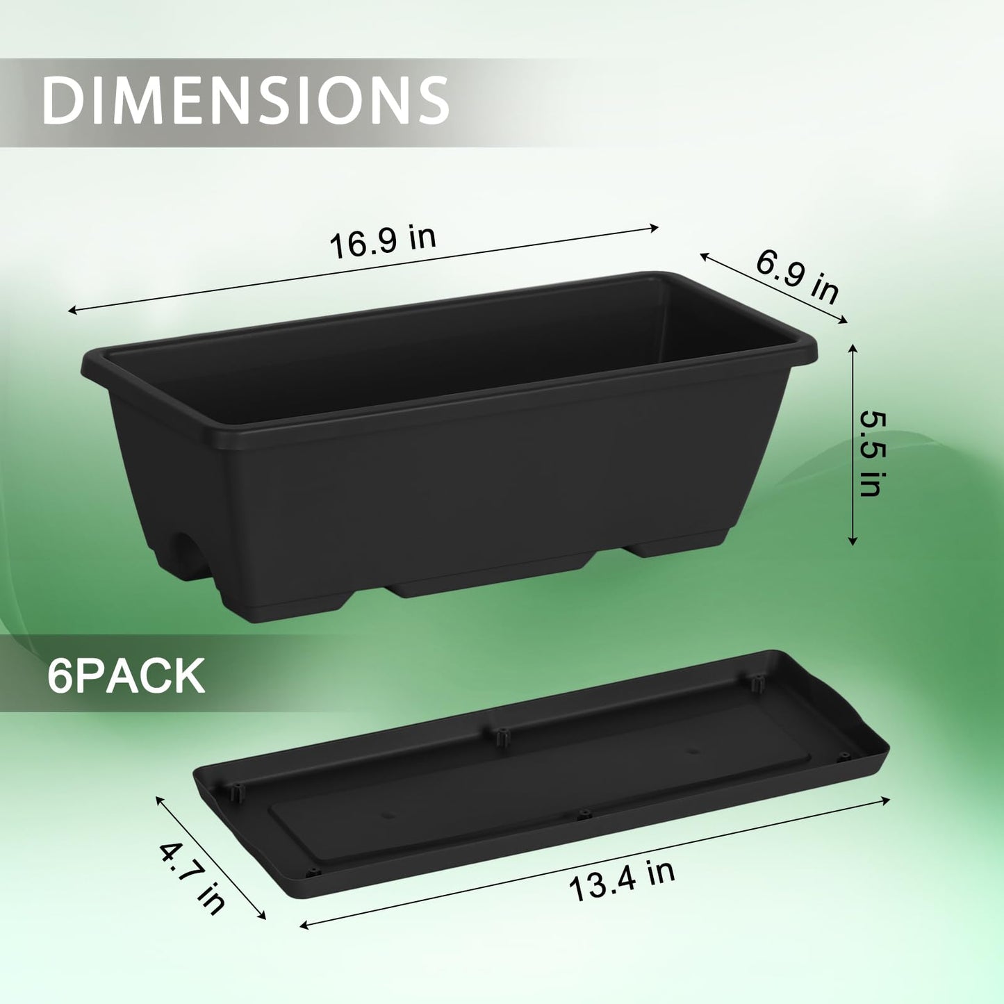 CADUKE 6 PCS Railing Planter Boxes, Black Planter Boxes with Adjustable Bracket, 17 Inch Deck Rail Planters for Outdoor Plants, Flower Pots for Balcony Garden Decor