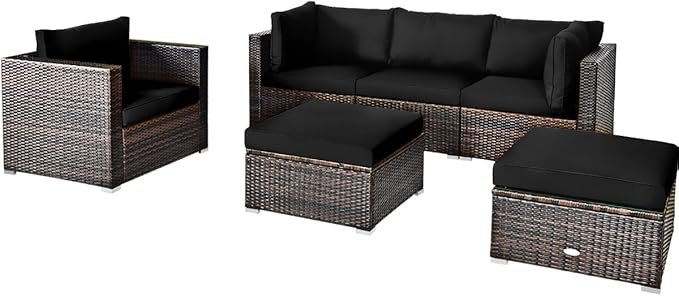 Tangkula 6 Pieces Wicker Patio Furniture Set, PE Rattan Outdoor Sectional