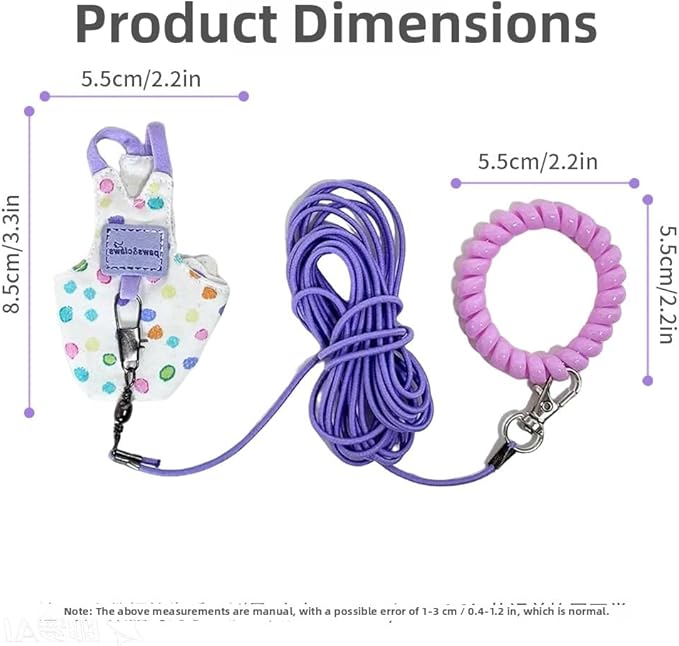 Bird Harness Leash Set Adjustable Vest Anti-Lost Wrist Strap for Parakeet Cockatiel Conure Lovebird (Blue, Budgie 4 * 8cm / 4g)
