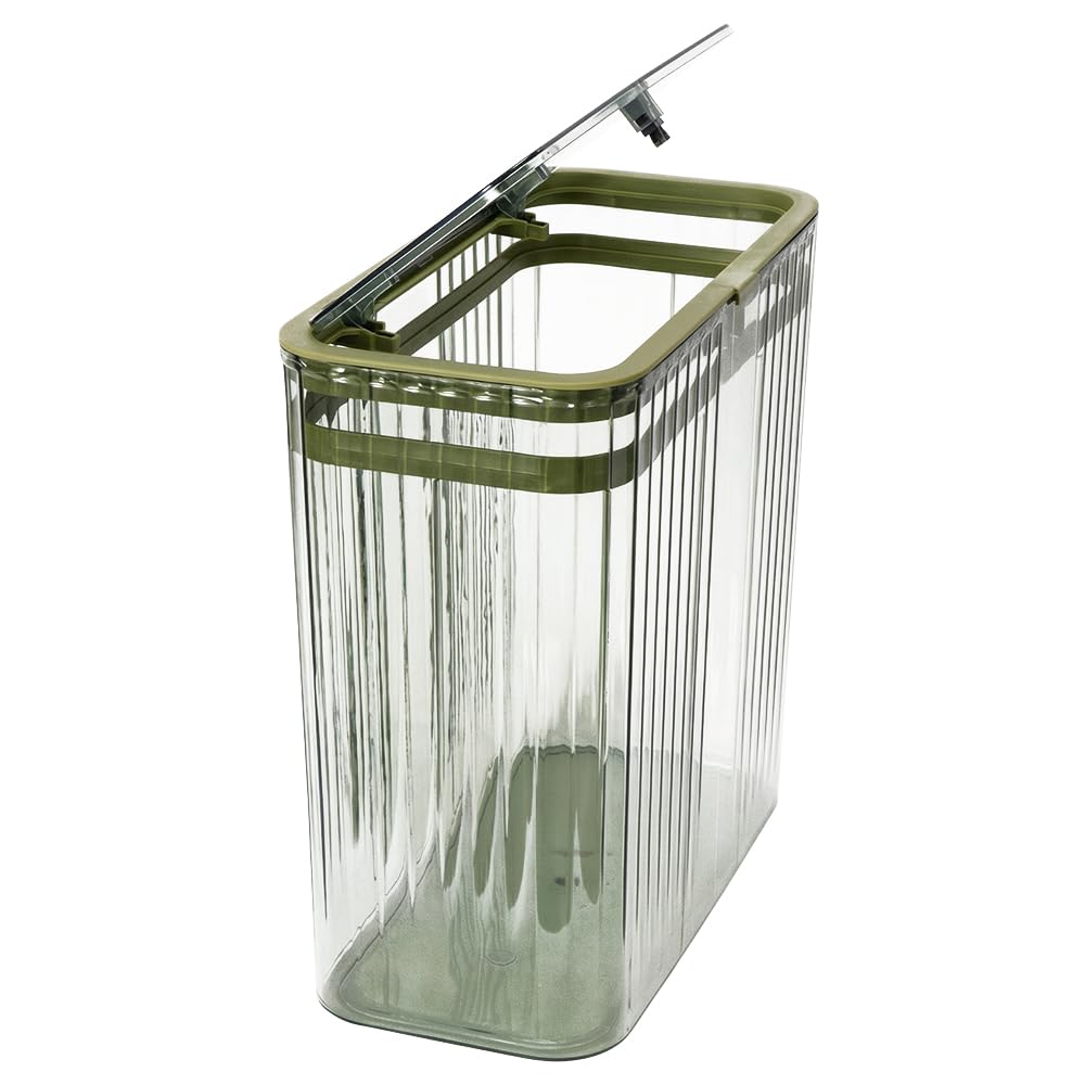 Grtufsat Bathroom Trash Can with Lid3.5 Gallon Garbage Can,for Bedroom, Office, Plastic Slim Waste Basket with Press Top Lid, 15l Clear Trash Bin for Home Slim Trash Bin Clear, Kitchen (Green)