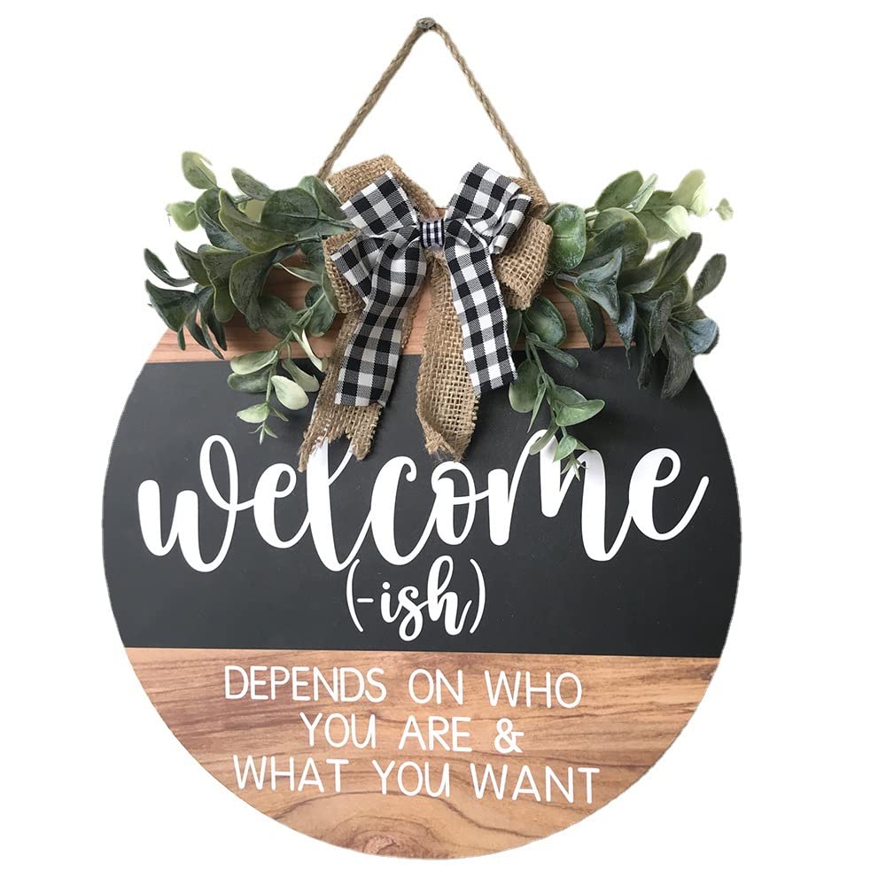 CHIJIRE Welcome Sign Front for Door Decoration, 12 in Round Wood Wreaths Wall Hanging Outdoor, Farmhouse, Porch, for Spring Summer Fall All Seasons Holiday Christmas