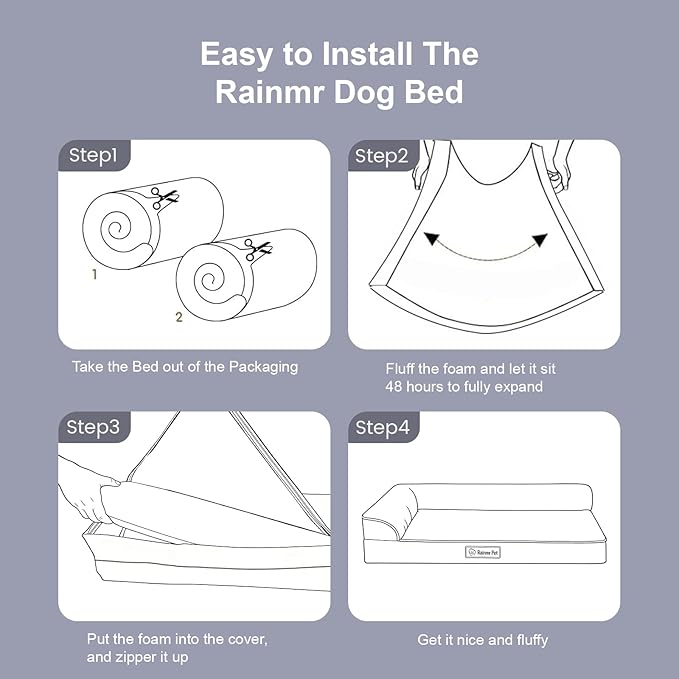Rainmr Orthopedic Dog Beds for Large Dogs, Memory Foam Dog Beds Large Sized Dogs, Washable Removable Cover, Nonskid Bottom, Waterproof, for Indoor, Outdoor, Crate & Car Use, 44x32x6 Inches, Dark Grey