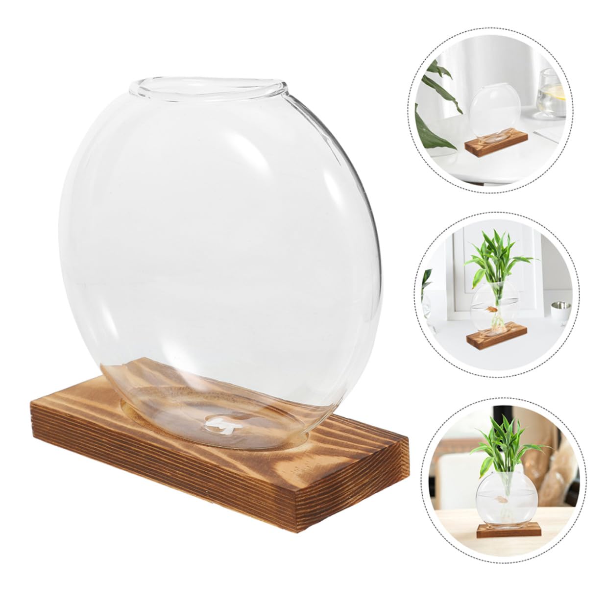 DECHOUS 2pcs Glass Plant Propagation Vases with Wooden Base, Hydroponic Terrarium Station for Indoor Plants, Glass Planter for Home Office Balcony