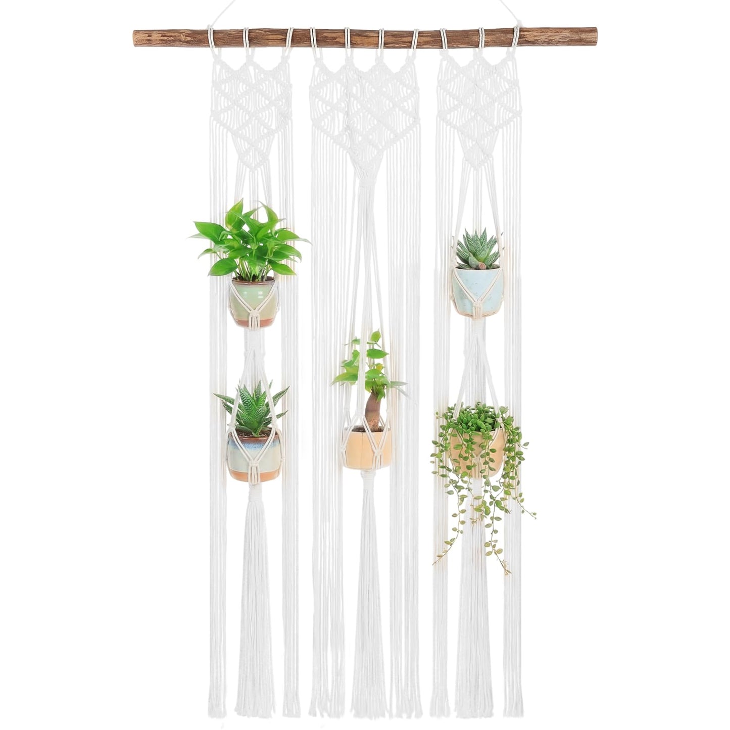 Thyle Macrame Plant Hanger Indoor Woven Boho Rope Decorative Flower Pot Hanging Holder Bohemian Plants Floating Shelves Decor Organizer for Bathroom Bedroom Wall Display Spring Gift (Excluding Pole)