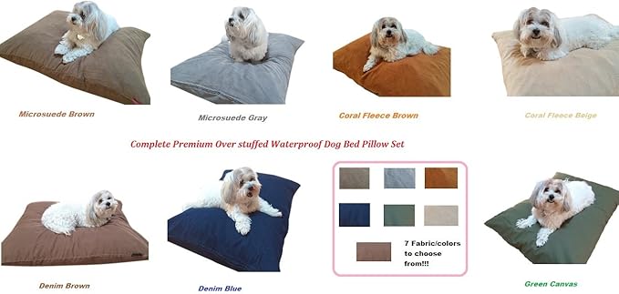 Durable Comfort Pet Dog Micro-Cushion Memory Foam Pillow Bed with Waterproof Liner + External Cover for S,M,L Dogs- Complete Set (Green Canvas, 36''x29'')