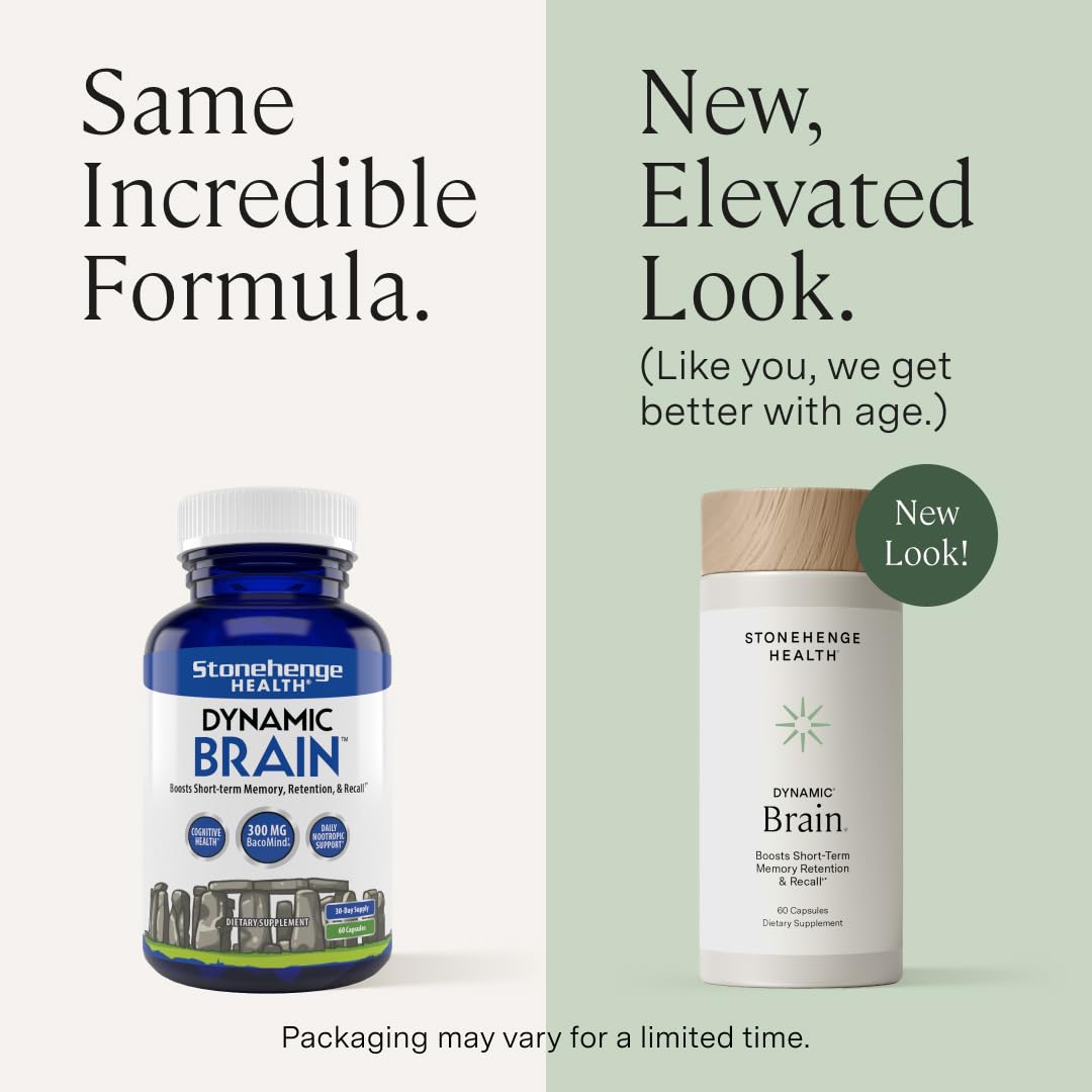 Stonehenge Health Dynamic Brain Supplement β New Formula with BacoMind for Memory Acquisition, Retention, & Recall with 40 Unique Nootropic: Choline, Phosphatidylserine, and Huperzine A