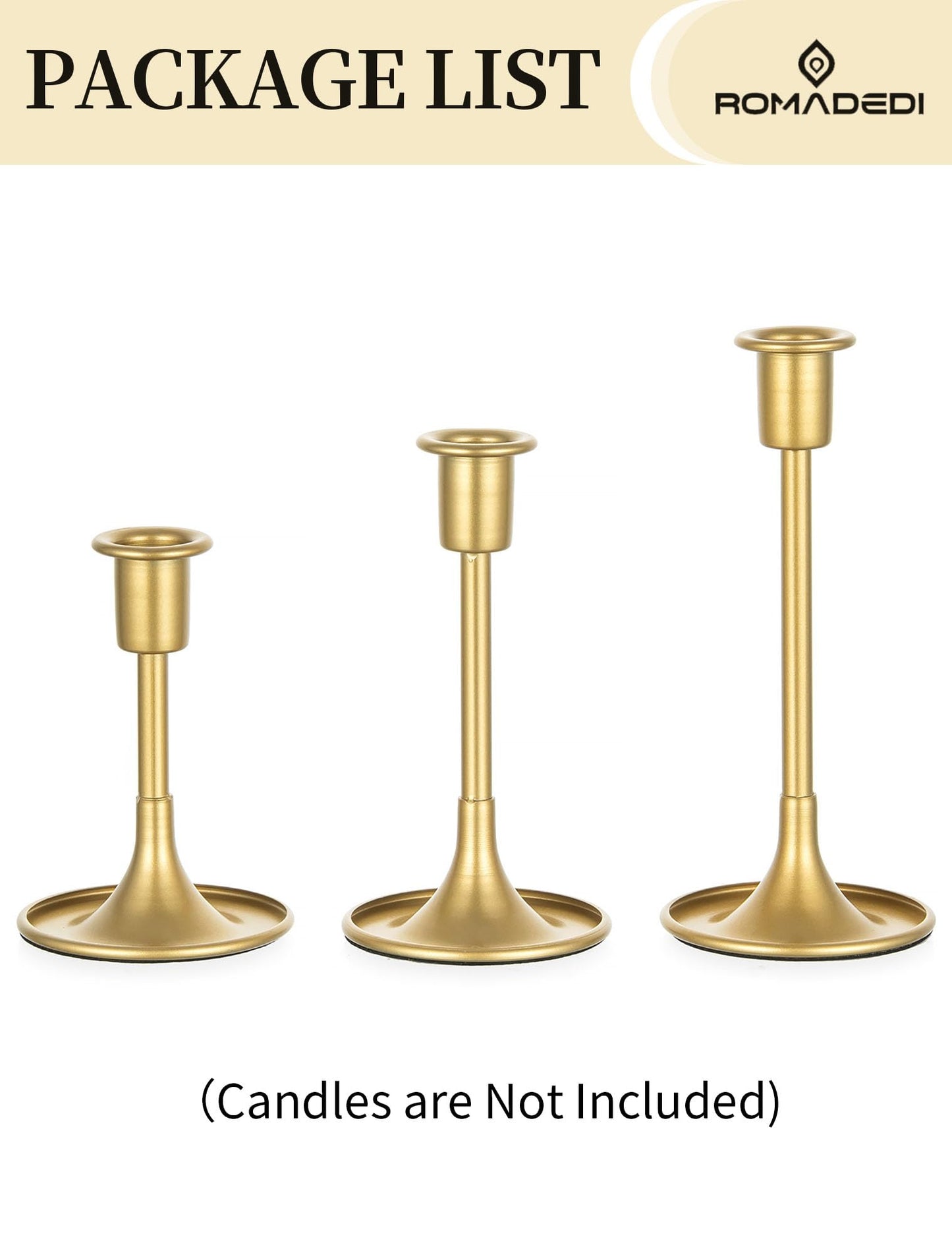 Romadedi Gold Candlestick Candle Holders - Set of 3 Taper Holders Candle Stick for Wedding Table Centerpiece Festive Christmas Mantel Decoration Home Decor