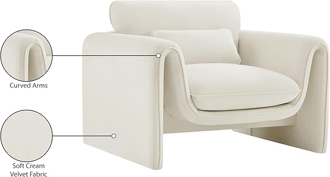 Meridian Furniture 199Cream-C Sloan Collection Modern | Contemporary Velvet