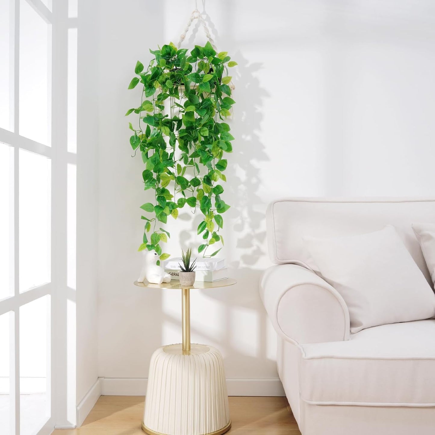 BLEUM CADE Fake Hanging Plants, 4pcs Artificial Pothos Vines Greenery for Wall Home Living Room Office Indoor Outdoor Decor (No Baskets)