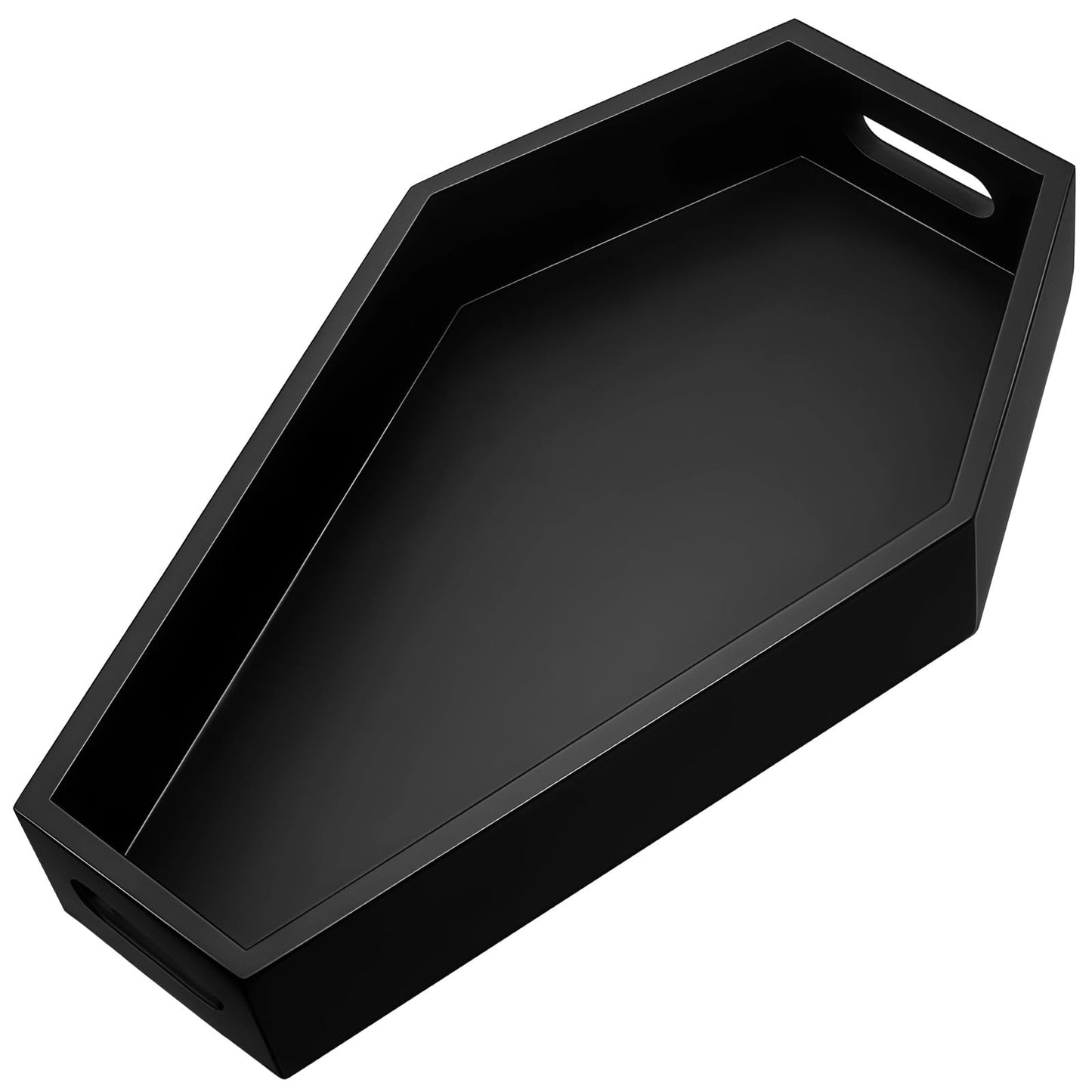 Halloween Coffin Tray, Gothic Coffin Shape Serving Board with Built-in Handles, Black Halloween Spooky Decor, Creepy Wooden Serving Tray for Candy, Snacks, Charcuterie, Jewelry, Makeup
