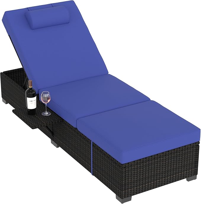 PeakPursuit Patio Lounge Chairs, Outdoor PE Wicker Chaise Lounge Set of 2