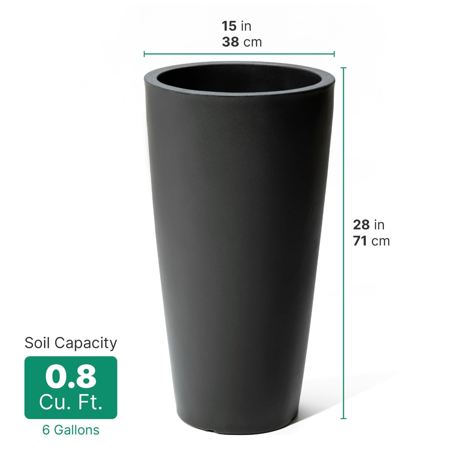 Step2 Tremont Tall Round Tapered Planter, 28" Tall, Indoor/Outdoor Plants, Efficient Drainage, Durable Resin, Onyx Black