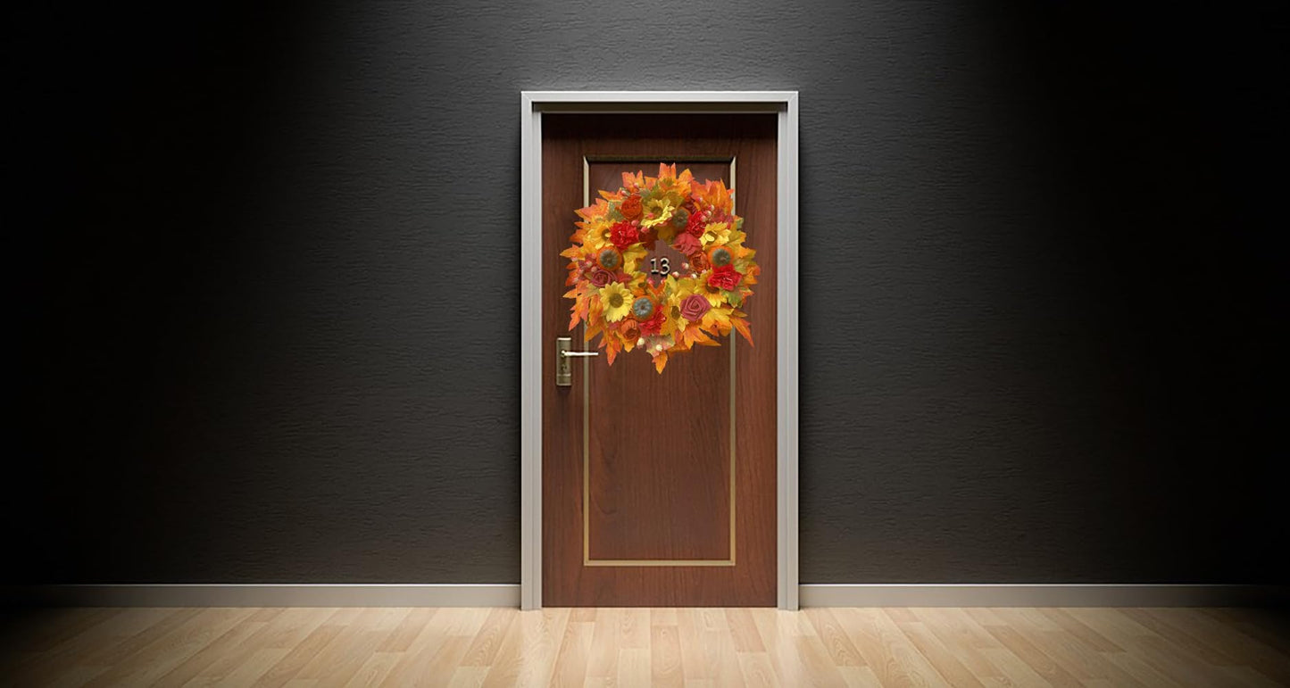 DOTKV Fall Wreaths for Front Door 18 inch Wreaths Maple Leaf Wreaths Sun Flower Wreaths for Front Door Wreaths Outside Autumn Wreaths for Halloween Thanksgiving Decor