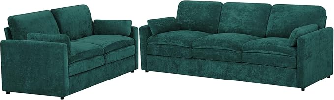 Classic Chenille Sofa Set with 2 Extra Armrest Pillows, Loveseat and 3-Seat