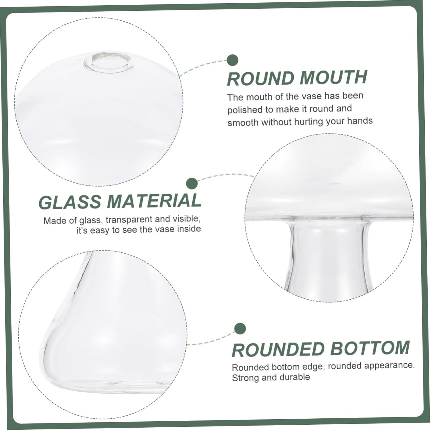 Cabilock Creative Transparent Glass Mushroom Vase for Hydroponics Plant Container Flat Mouth Design Office Living Room Decor Cute Plant Pot for Desktop Terrarium