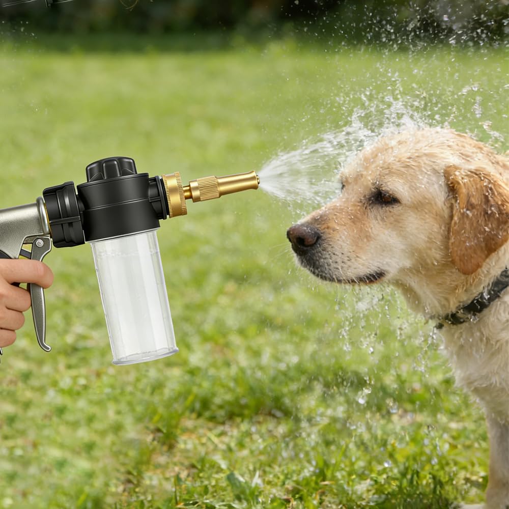 Garden Hose Nozzle with Soap Dispenser, High Pressure Water Nozzle with Adjustable Spray Patterns for Watering Plants, Car Washing, and Pet Showering (Foam Gun A)