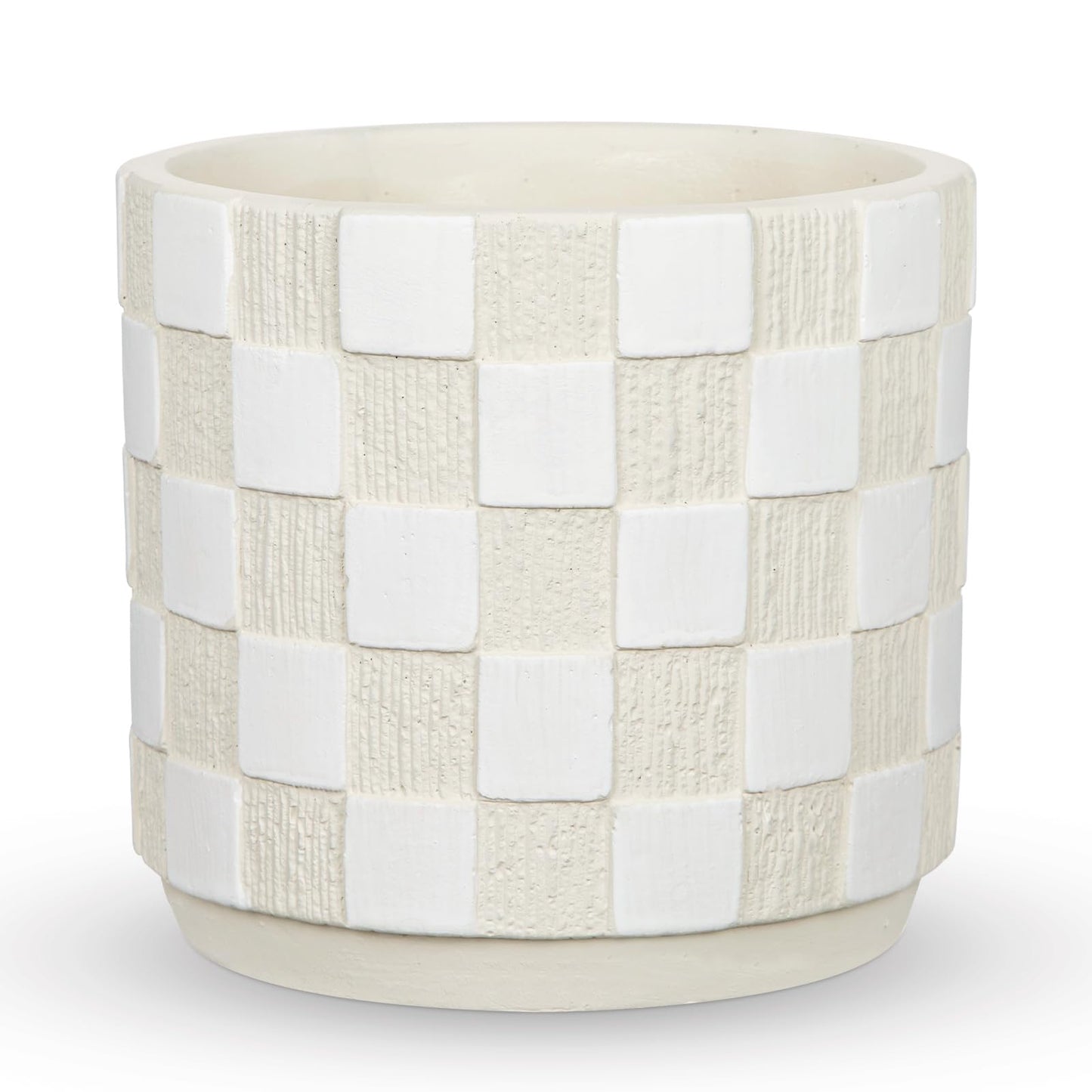 Nature Crafted 5.5 inch Ceramic Plant Pots with Drainage Hole & Silicone Plug, Checker Ceramic Round Planter Flower Planter for Indoor Outdoor Plants Home Gardening Desktop Windowsill, White
