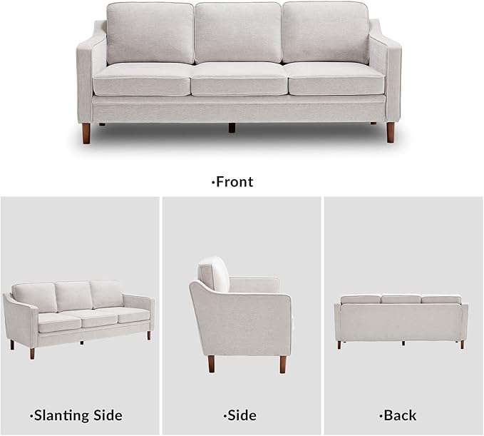 Kingfun 80" Chenille Sofa, 3 Seater Couch, Mid Century Modern Couches
