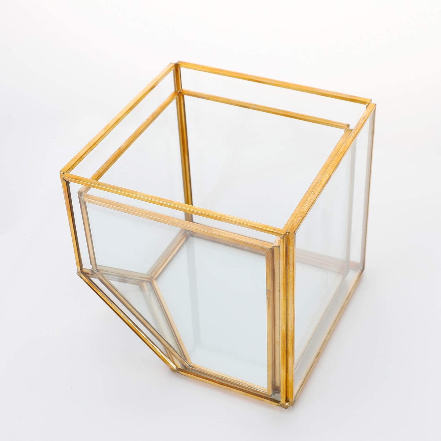 ELEGANTLIFE Glass Geometric Plant Terrarium,Succulent & Air Planter for Home Garden Office Decoration(Gold Cubic Set of 2)