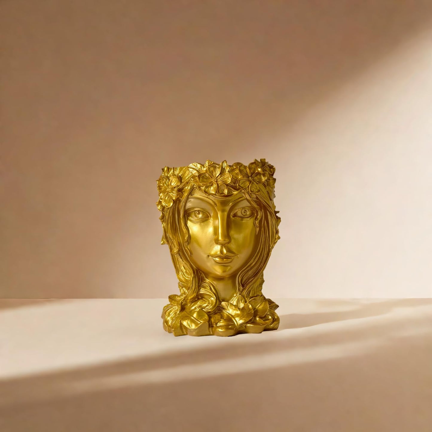 Romehaha Face Flower Pot Head Planter with Drainage Hole - Cute Resin Goddess Face Planter for Indoor & Outdoor Use (Goddess Golden, Large)