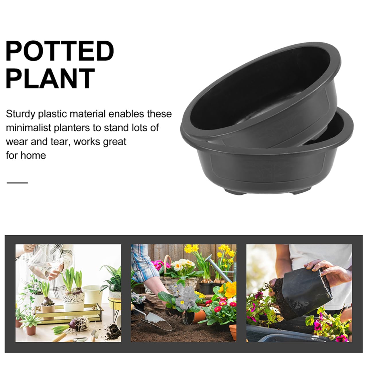 Kisangel 2pcs Large Oval Planters with Drainage Lightweight Durable Flower Pots for Gardening Reusable Plant Containers for Flowers and Bonsai Home Decor
