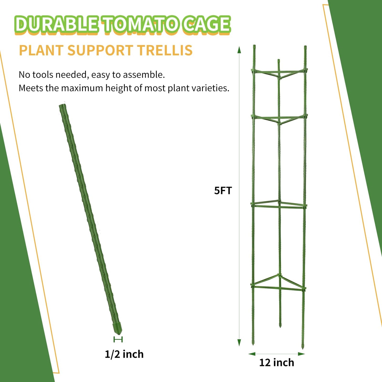 G-LEAF 6 Pack 5ft Tomato Cage for Garden Plant Support, Garden Stakes Tomato Cage, Tomato Cages Plant Stakes for Climbing Plants