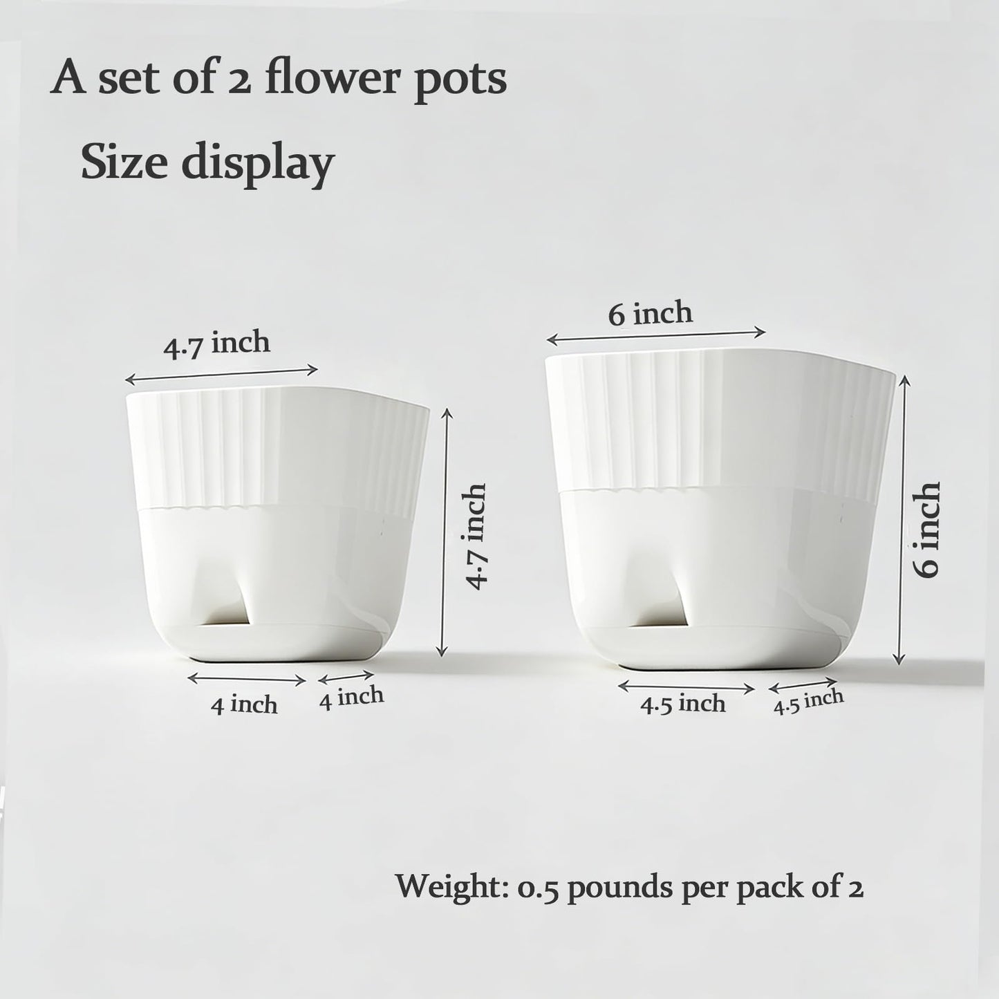 Gidary White Plastic Plant Pots, 6/4.7 Inch 2 Pack, Modern Planters with Drainage Holes and Trays for Indoor Plants, Succulents, Orchids, Herbs